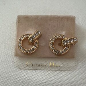 Vintage Dior Gold Crystal Loop Clip-On Earrings